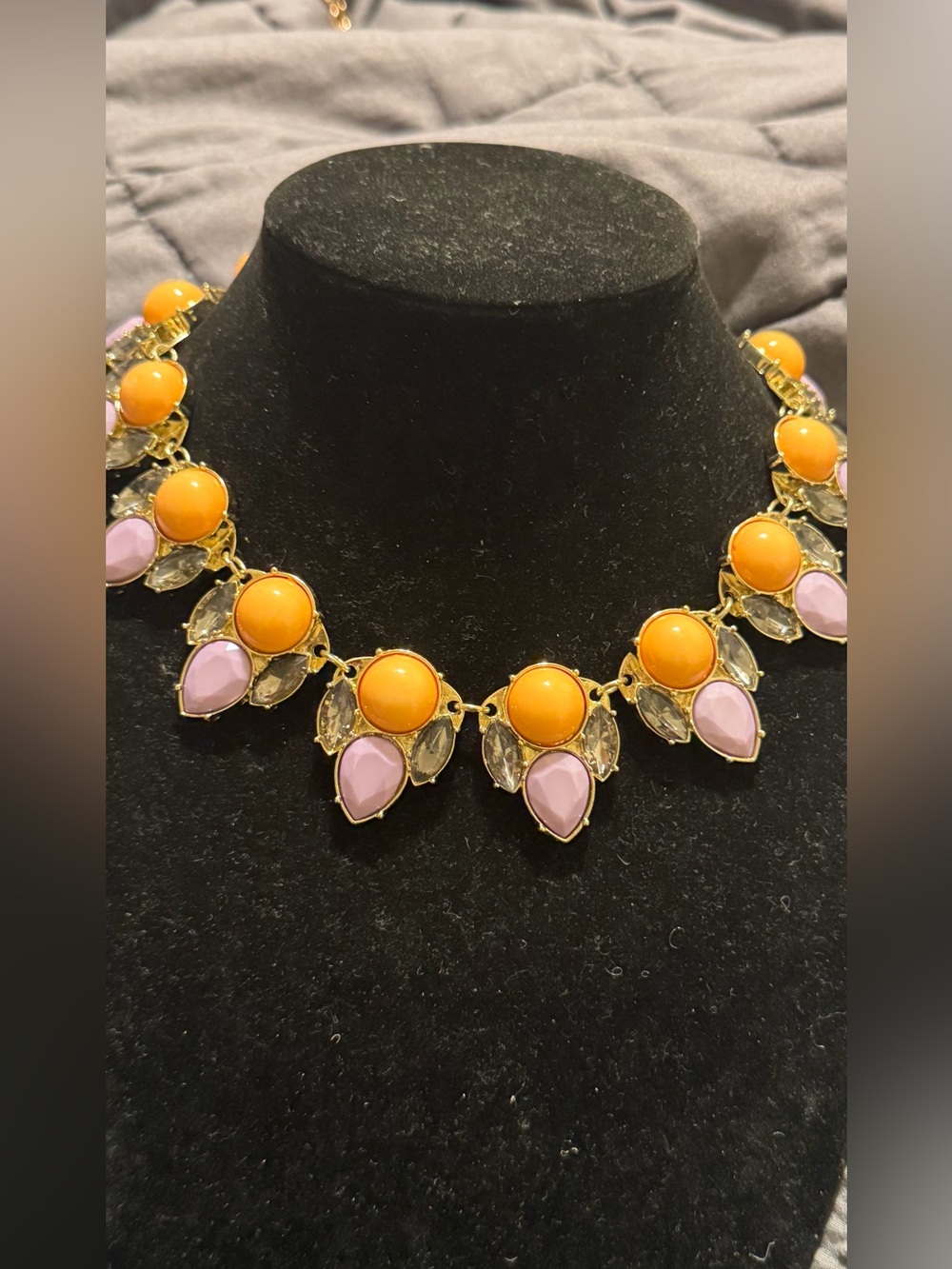 BeBe Gold-Tone Necklace with Orange and Lilac Stones